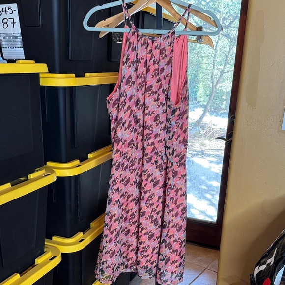 Anthropologie Tulle Pink Brown Abstract Floral Sleeveless Mini Dress Sz Medium - Picture 8 of 9